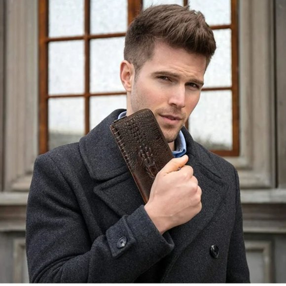 New Men's Genuine Leather Long Bifold wallet alligator - Picture 2 of 7